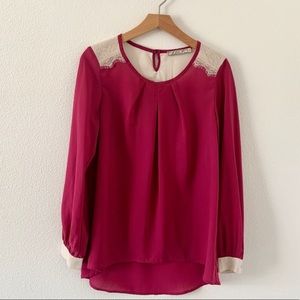 Chloe K Pink Lace Detail Long Sleeve Blouse